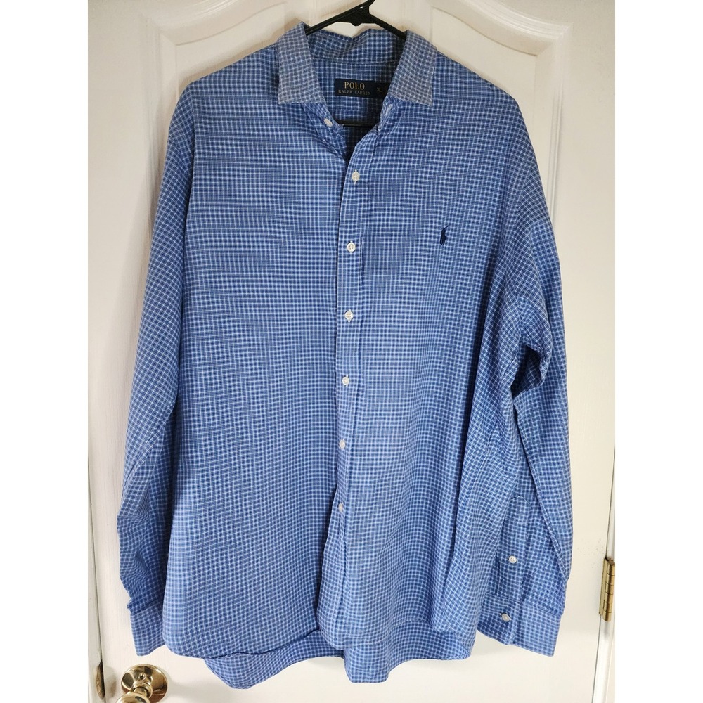 Polo Ralph Lauren Mens XL Blue White Checkered Button Down Shirt Long Sleeve